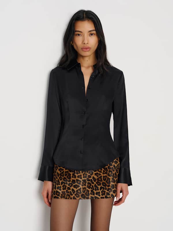 Raya Fitted Silk Shirt - Black